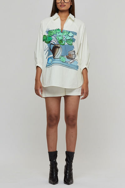 White still life printed co-ords