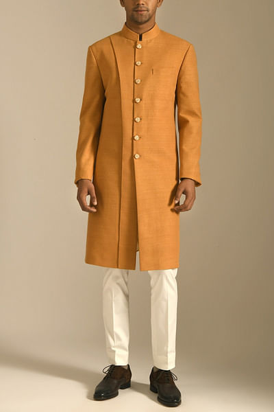 Ochre silk sherwani set
