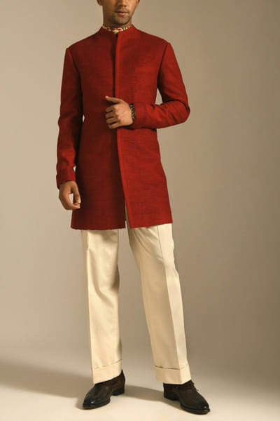 Red silk sherwani
