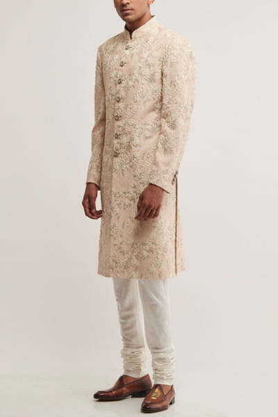Pink embroidered sherwani set