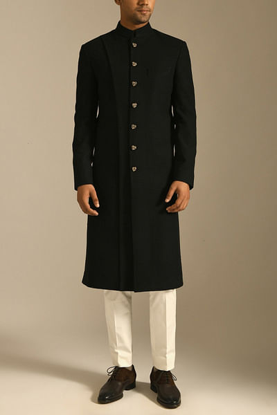 Black silk sherwani set
