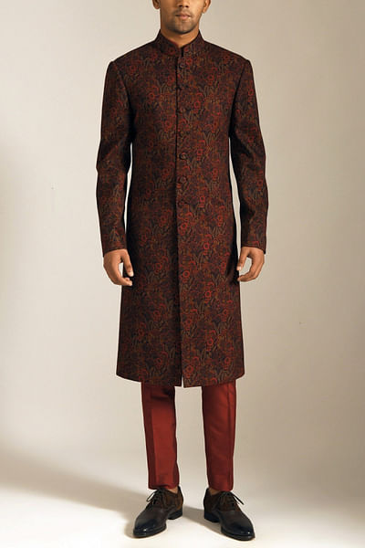 Night ruby printed sherwani set