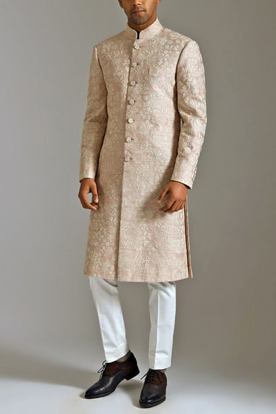 Pink dust silk sherwani set