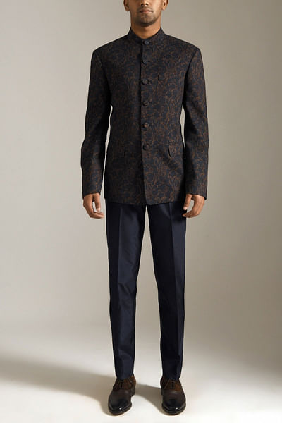 Indigo printed bandhgala