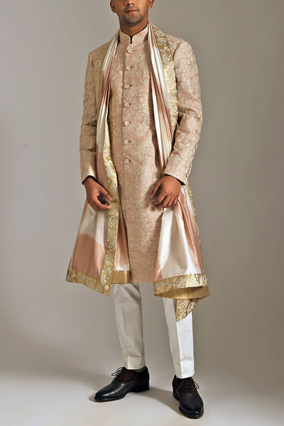 Cream and pink chanderi stole