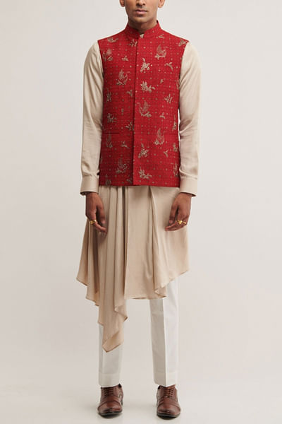 Red embroidered Jawahar jacket