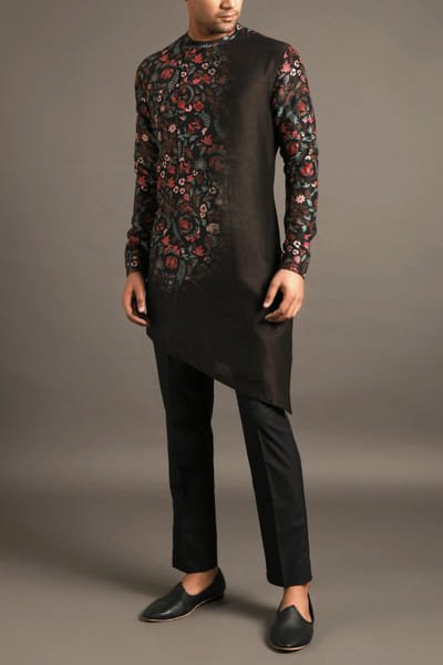 Black asymmetric kurta set