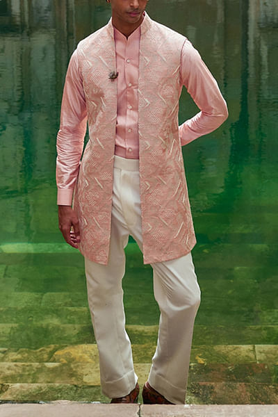 Onion pink embroidered long jacket