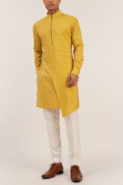 Marigold embroidered cotton silk kurta set