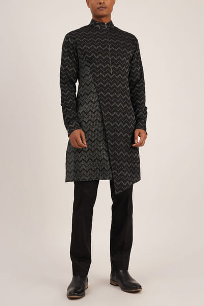 Black cotton silk kurta set