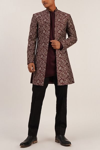 Old mauve embroidered sherwani