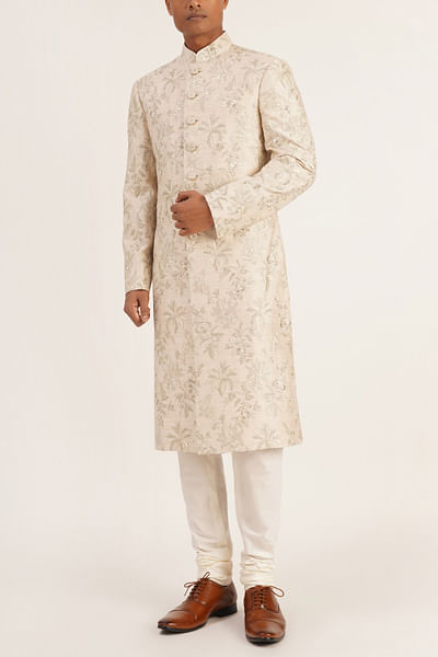 Silver embroidered sherwani set
