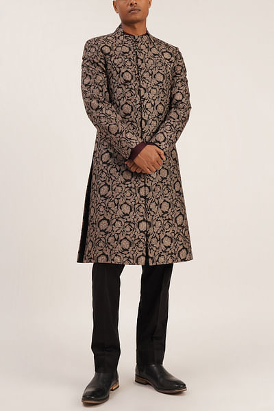 Black embroidered sherwani set