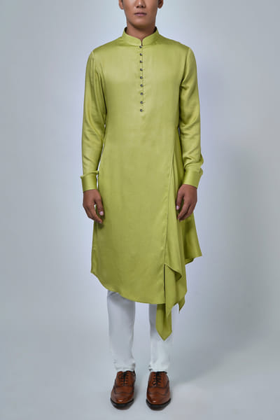 Lime green draped kurta set
