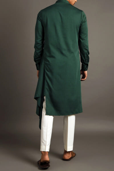 Dhruv Vaish Forest green draped kurta set DHRDK18H5861