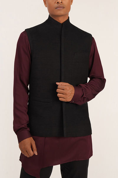 Black silk Jawahar jacket