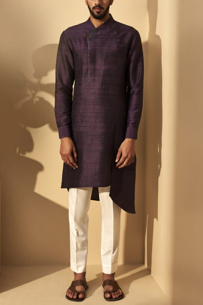 Dark plum embroidered kurta set