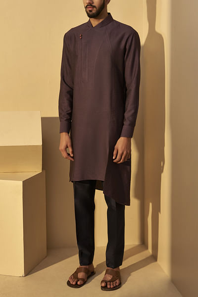 Dark plum asymmetric kurta set