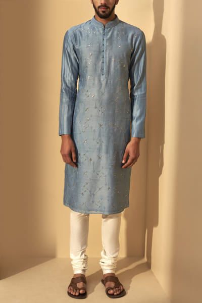 Blue embroidered chanderi kurta set