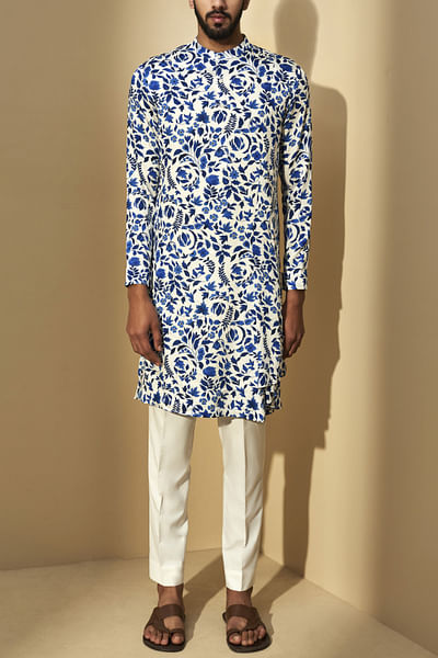 Cream printed kurta set
