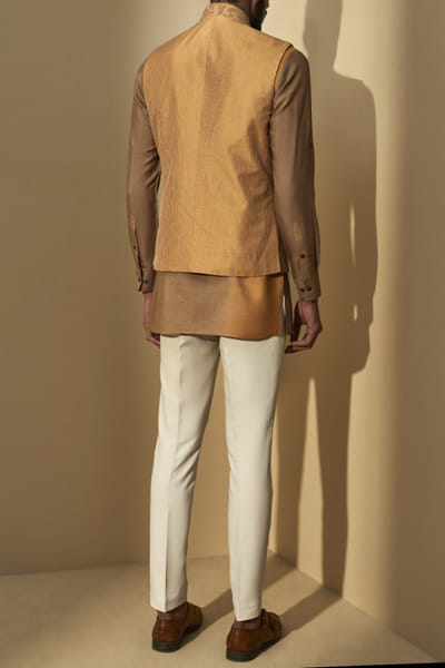 Dhruv Vaish Tan embroidered Nehru jacket and kurta set DHRDRP22014