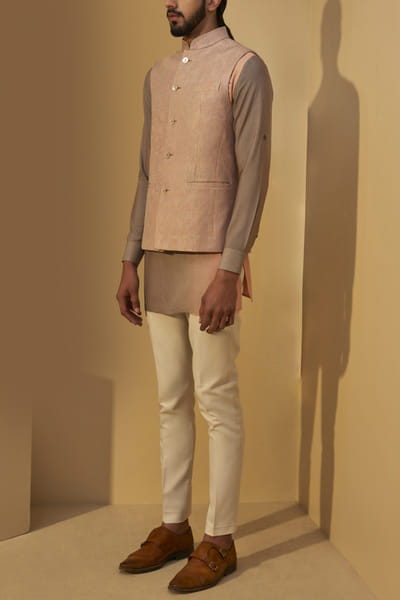 Dhruv Vaish Sand rose embroidered Nehru jacket and kurta set DHRDRP22015