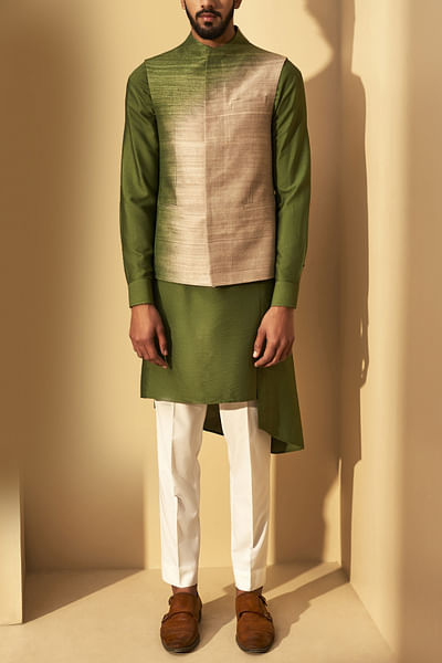 Olive dip-dyed Nehru jacket