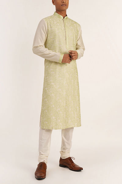 Ivory lime cotton silk chanderi kurta set