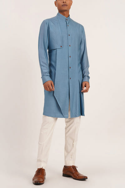 Blue cotton silk kurta set