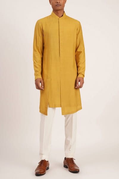 Yellow cotton silk kurta set