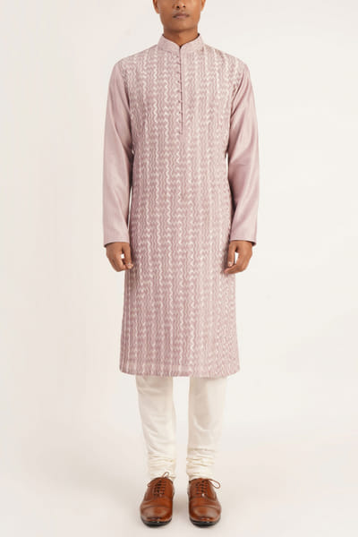 Lavender cotton silk chanderi kurta set