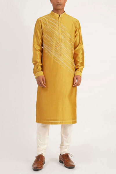 Dhruv Vaish Marigold cotton silk chanderi kurta set DHRNOV2215