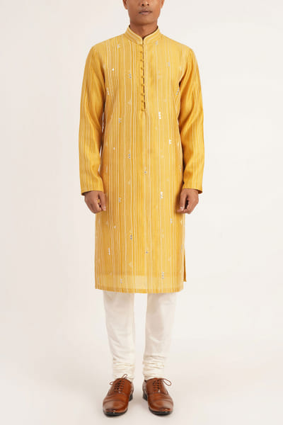 Yellow cotton silk chanderi kurta set