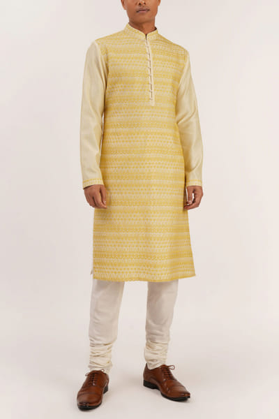 Yellow embroidered kurta set