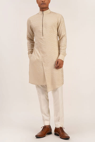 Moon white cotton silk kurta set