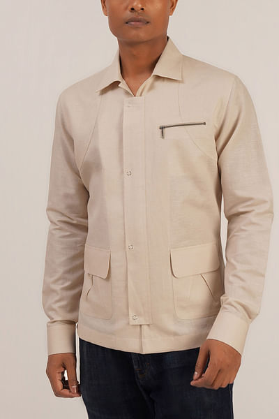 Shell toned cotton linen shirt