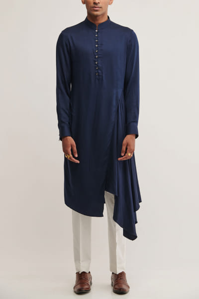 Navy cotton satin kurta set