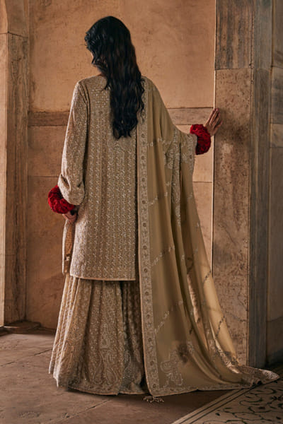 Dhaaga and Co. Beige chikankari kurta and sharara set DHAAJUN26D147502