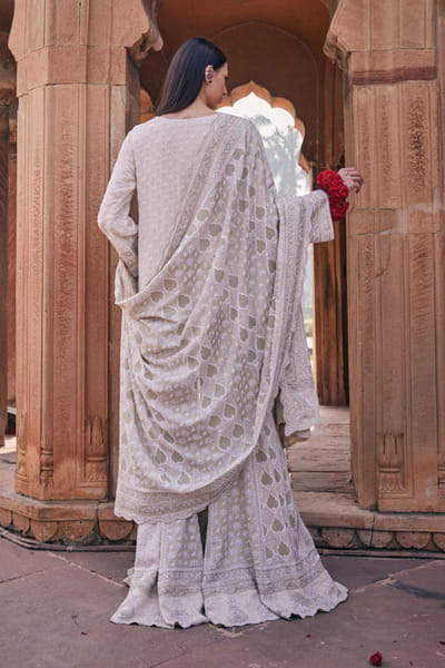 Dhaaga and Co. Ivory chikankari kurta and sharara set DHAAJUN26D147503