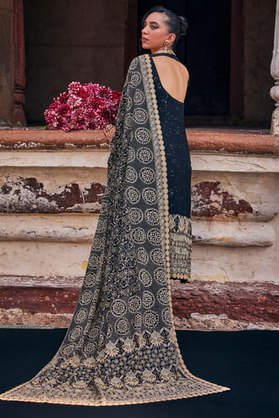 Dhaaga and Co. Black chikankari floral border kurta set DHAAJUN26D147506