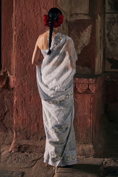 Dhaaga and Co. Blue chikankari sari set DHAAJUN26D147511