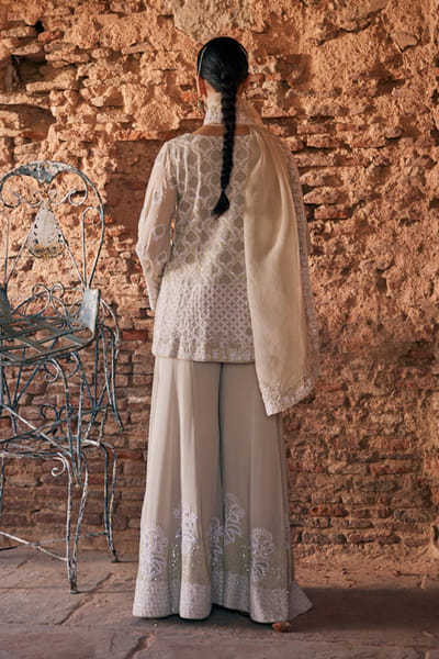 Dhaaga and Co. Sage green chikankari kurta and sharara set DHAAJUN26D147517