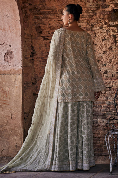 Dhaaga and Co. Green chikankari kurta and sharara set DHAAJUN26D147518