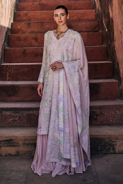 Dhaaga and Co. Pink chikankari kurta-sharara set DHAAJUN26D147519