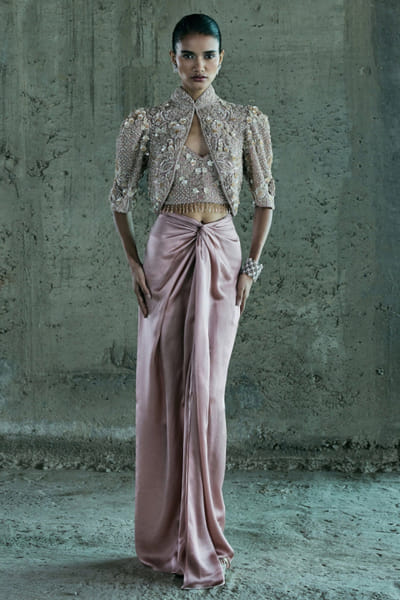 Rose gold embellished Indo-Western jacket set