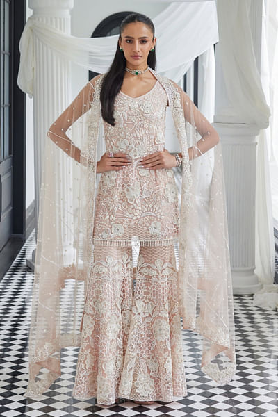 Pink embroidered sharara set