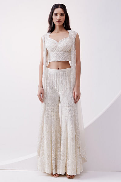 Ivory embroidered jacket and sharara set