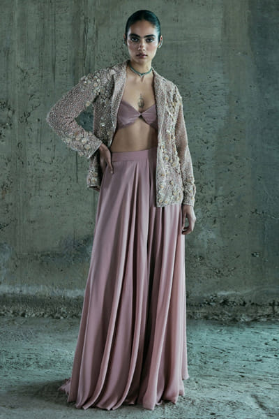Rose gold embroidered Indo-Western blazer set