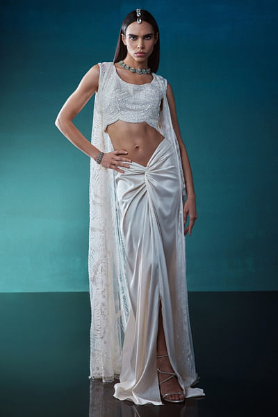 Ivory embroidered jacket skirt set