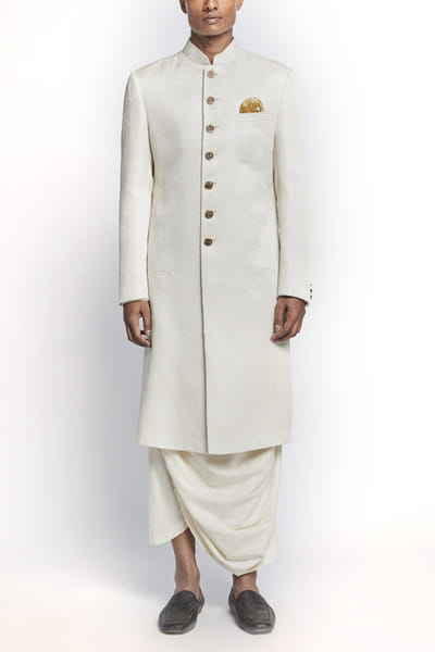 White tonal embroidered sherwani set